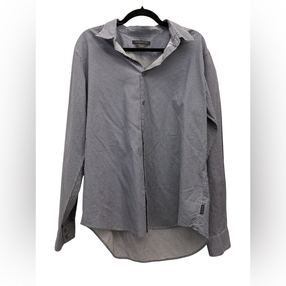 John Varvatos USA Blue and Gray Geometric Button Up Shirt Size Large Mens